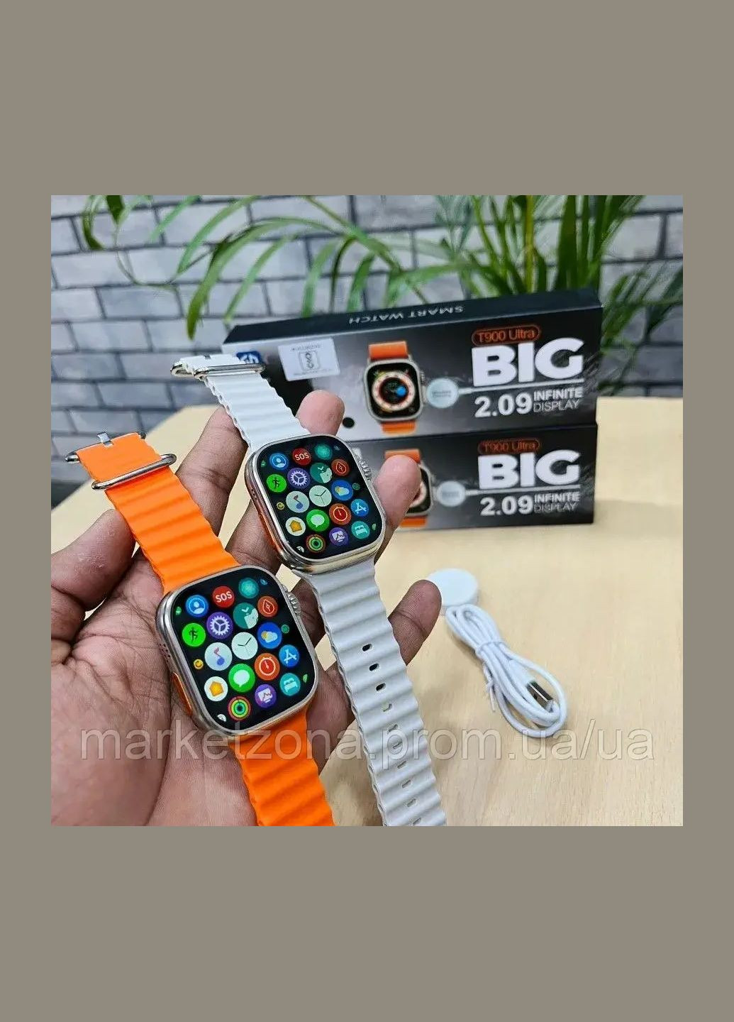 Смарт Часы T900 ultra 8 оранжевый orange пульсометр сообщения ультра беспроводная зарядка Smart Watch (334314641)