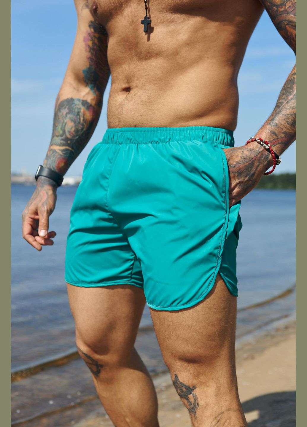 Плавальні шорти чоловічі стильні, комфортні для басейну, літні пляжні бірюзові Intruder (338476546)