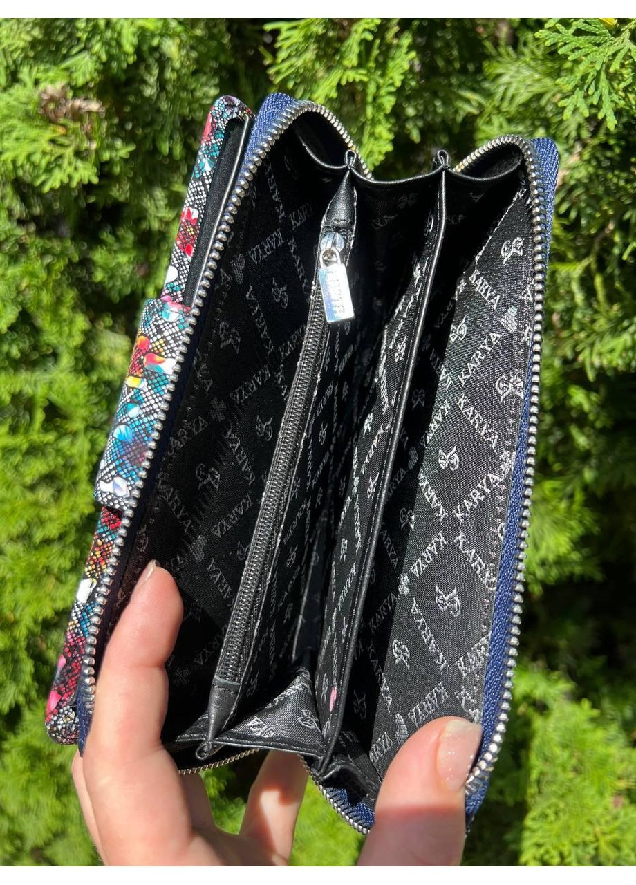 Женский кошелек Турция натуральная кожа три отделения для купюр на молнии картхолдер на магните цветной черный Karya (354338041)