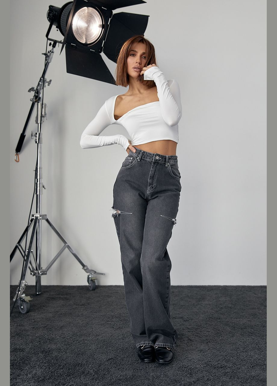 Эластичный кроп-топ с вырезом каре Liton (296909047)