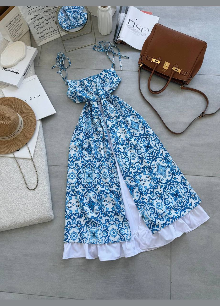 Блакитна кежуал жіночий літній сарафан Adelante однотонна