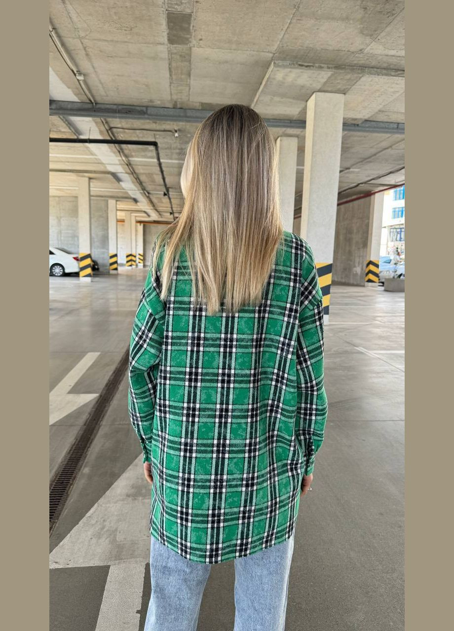 Зеленая спортивная, домашний, повседневный, кэжуал, джинсовая рубашка в клетку No Brand с длинным рукавом