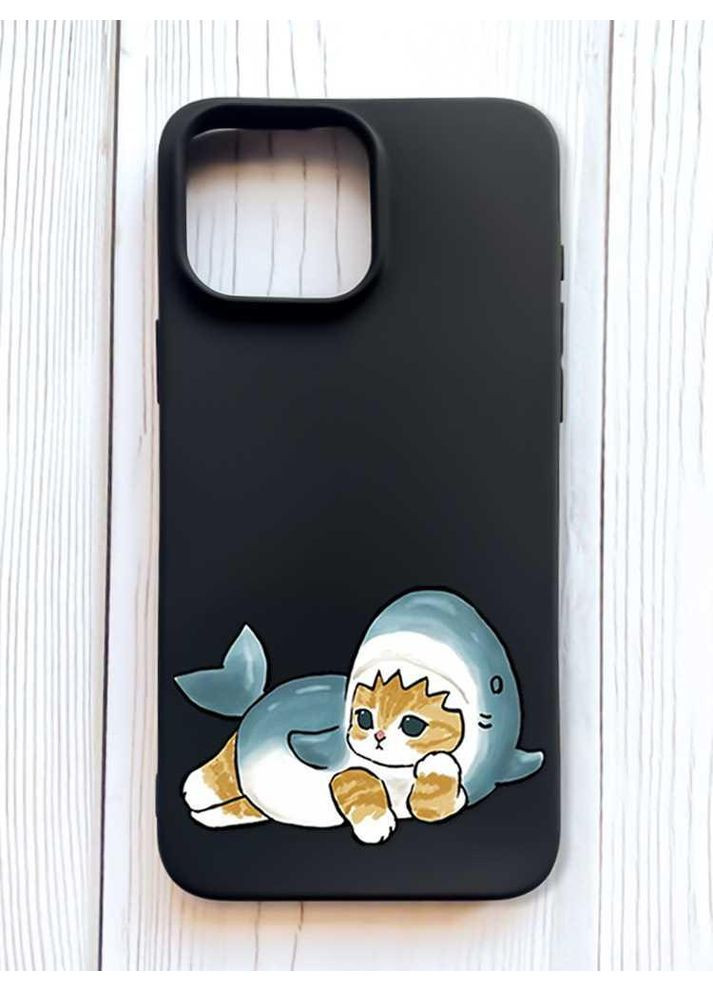 Матовий чорний чохол на iPhone 16 Pro Max Котик акула (принт 355) Creative (356123701)