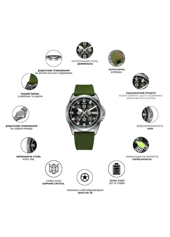 Embroidery Black-Red Khaki Automatic 10ATM No Brand (365622312)