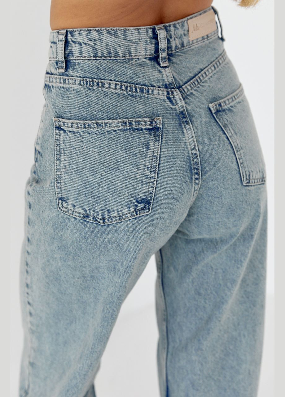 Женские джинсы-варенки wide leg с защипами - голубой Lurex - (282953656)