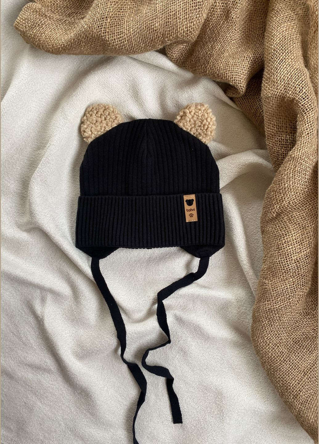 Детская шапка на завязках с милыми ушками мишки для детей на весну-осень Talvi Барні (321963791)