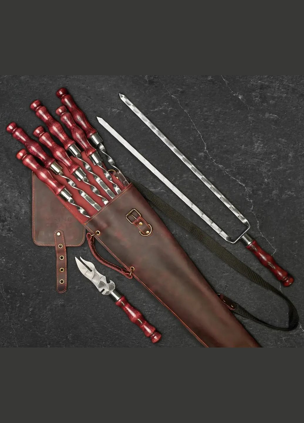 Шампуры ручной работы из нержавейки "Асгард" в кожаном кейсе на подарок шефу Handmade LC-034 (347291594)
