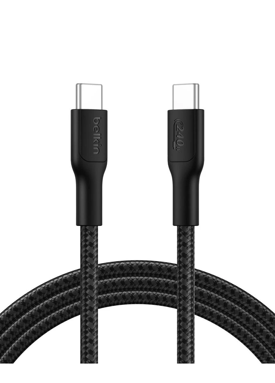 Кабель USB-C > USB-C заряджання/синхронізації 2м, 240Вт, Type-C, плетений, чорний Belkin (391427658)
