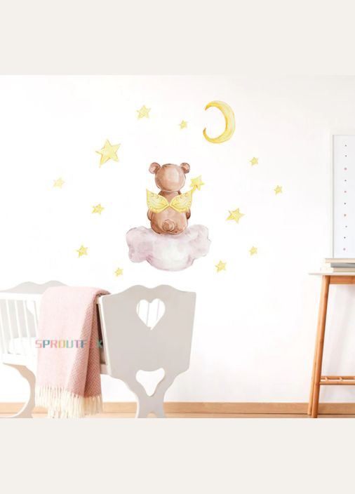 Вінілові наклейки Ведмедик-ангел сидить на хмаринці дивиться на місяць (лист 40 х 60 см) Б394-39 Sproutfox (302241681)