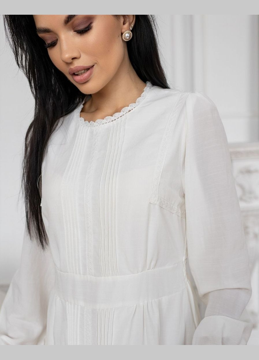 Белое белое платье миди с рукавом 111681 белый No Brand