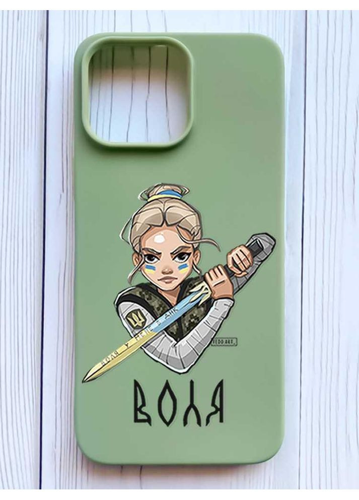 Матовий оливковий чохол на iPhone 16 Pro Max Українська захисниця (принт 170) Creative (356123058)