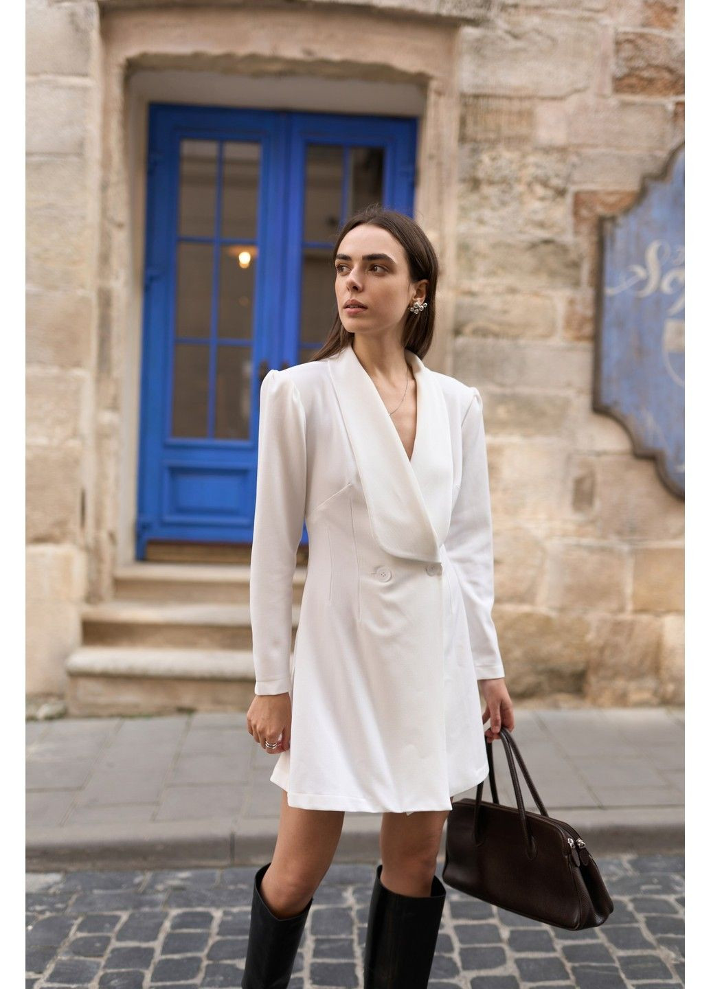 Белое коктейльное платье-жакет женское мини emily молочное платье-жакет Handy Wear однотонное