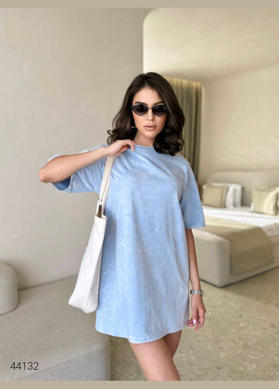 Голубое повседневный платье с вываренным эффектом Liton