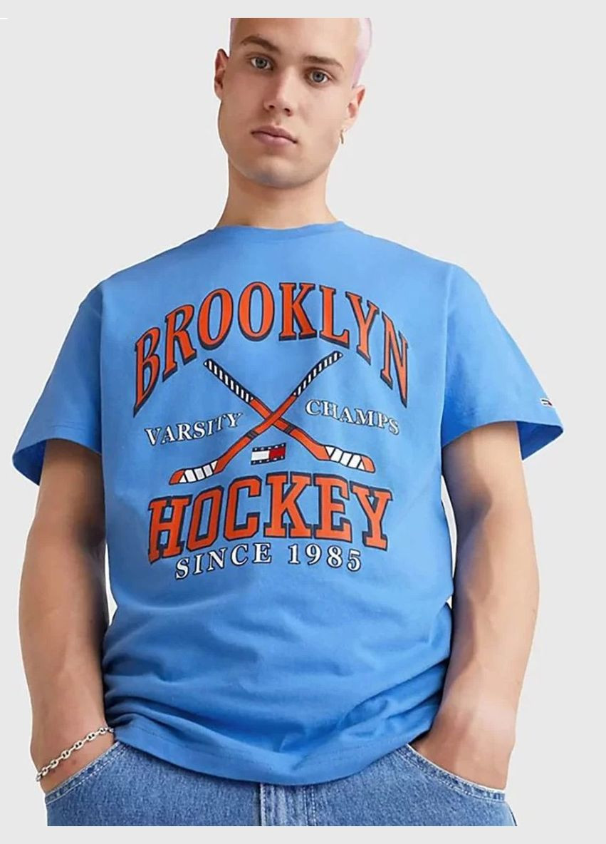 Блакитна футболка hockey vintage Tommy Hilfiger