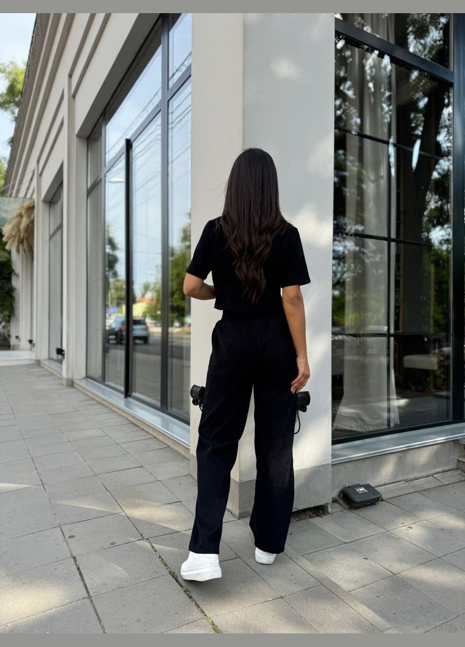 Женский прогулочный костюм из микро-вельвета черного цвета 28722 No Brand (323642218)