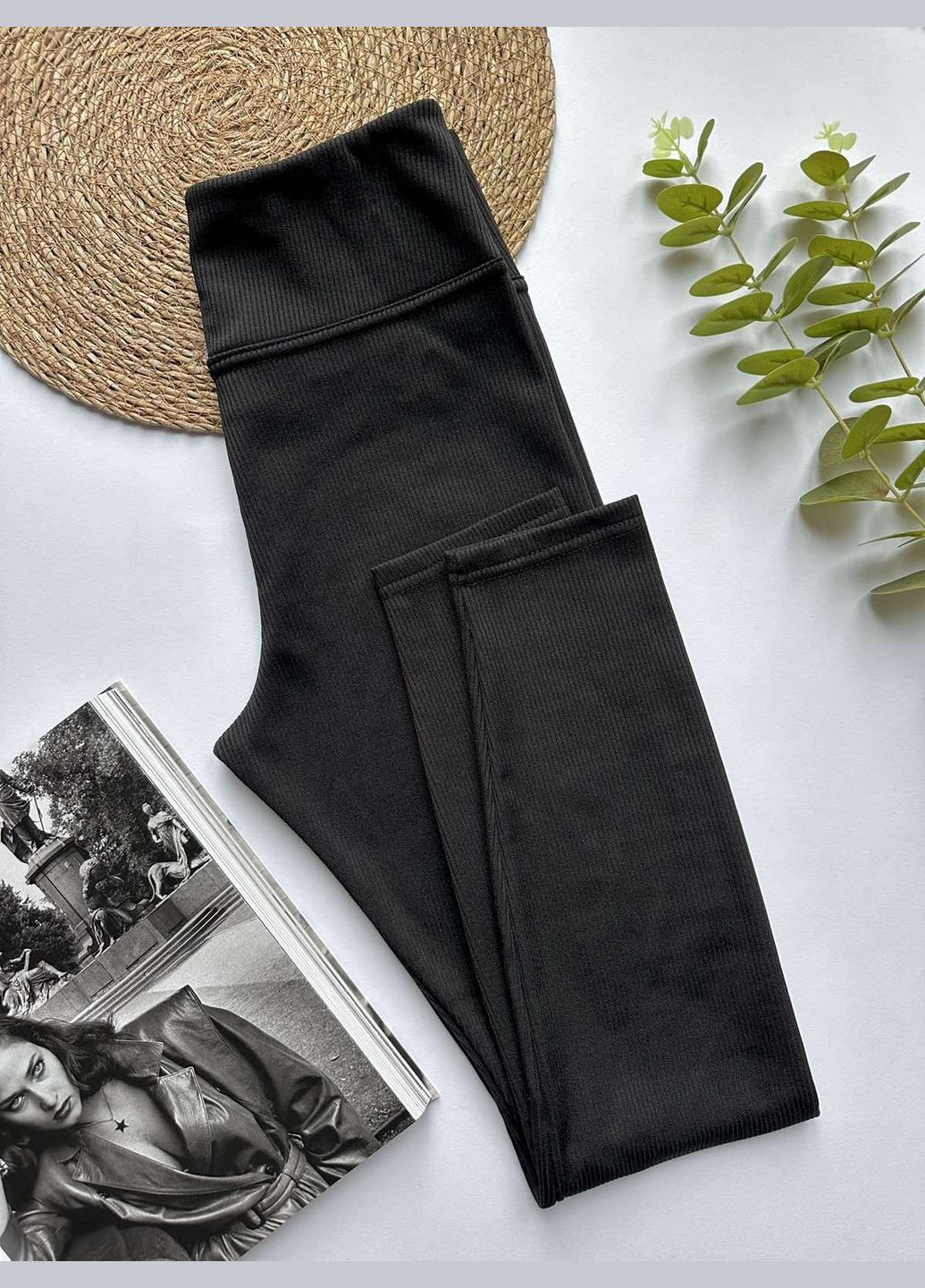 Черные демисезонные лосины женские теплые рубчик на меху черные GorLin