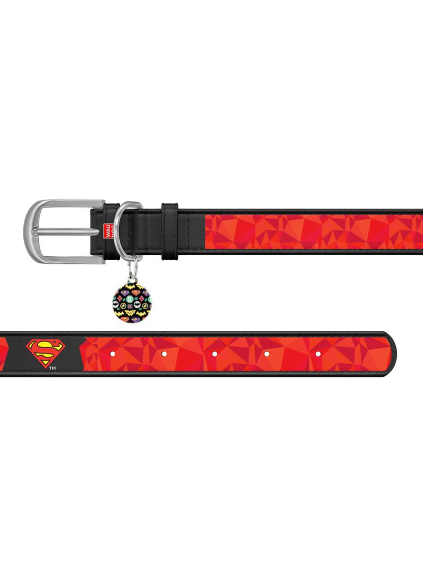 Ошейник для собак кожаный Design с QR паспортом, рисунок "Супермен1", XL, Ш 35 мм, Дл 46-59 см черный WAUDOG (332879218)