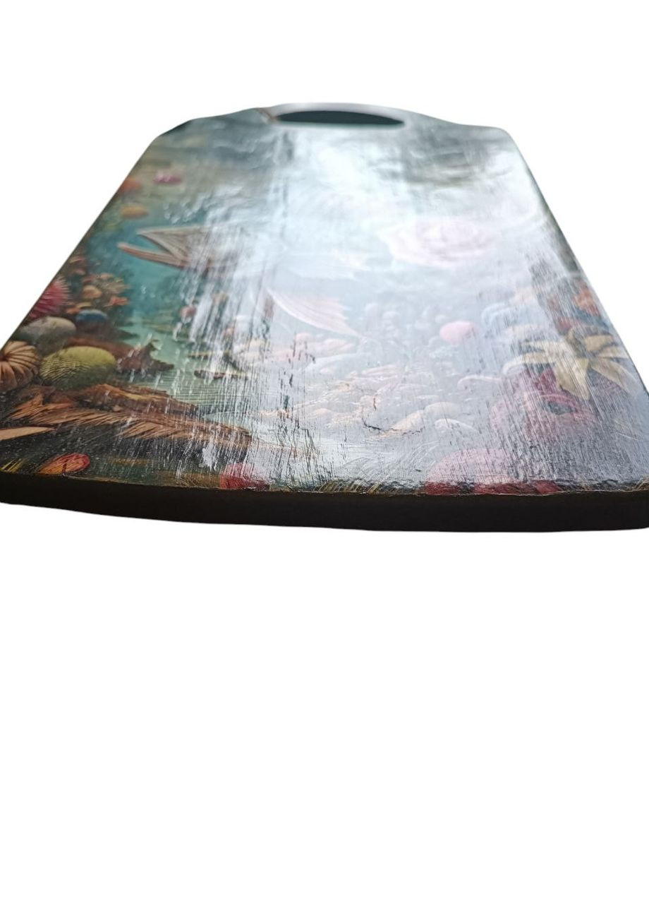 Деревянная разделочная доска, декорированная декупажем. Рыба с цветком. Handmade (315932342)