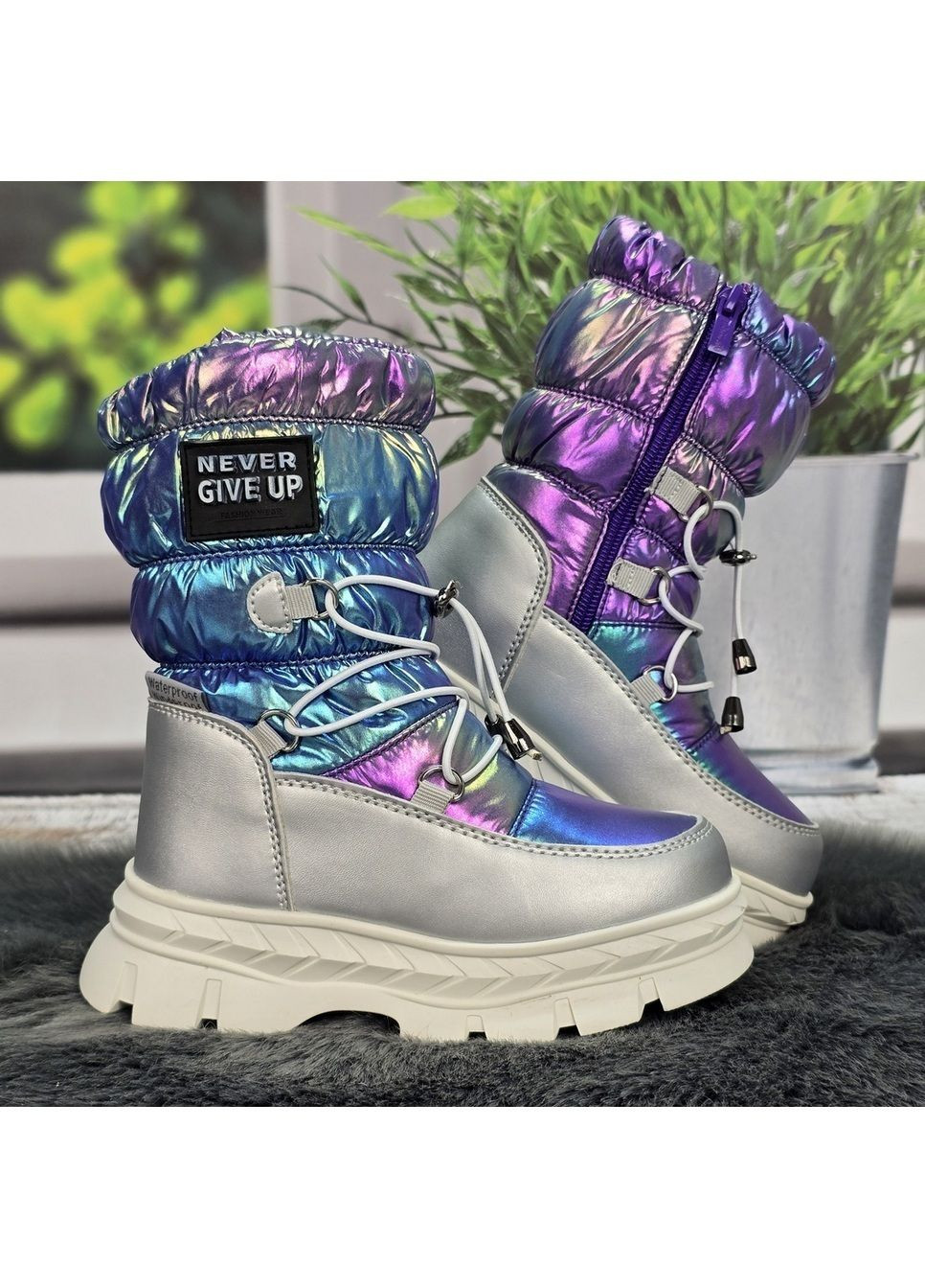 Зимние сапоги дутики детские зимние для девочки серые с фиолетовым. Tom.M