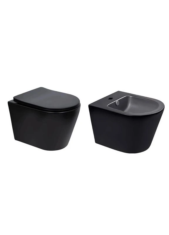 Комплект Scorpio Matt Black 2 в 1: Унітаз підвісний Ultra Quiet QT14332380AMB + біде підвісне QT1455053FMB Qtap (395710626)