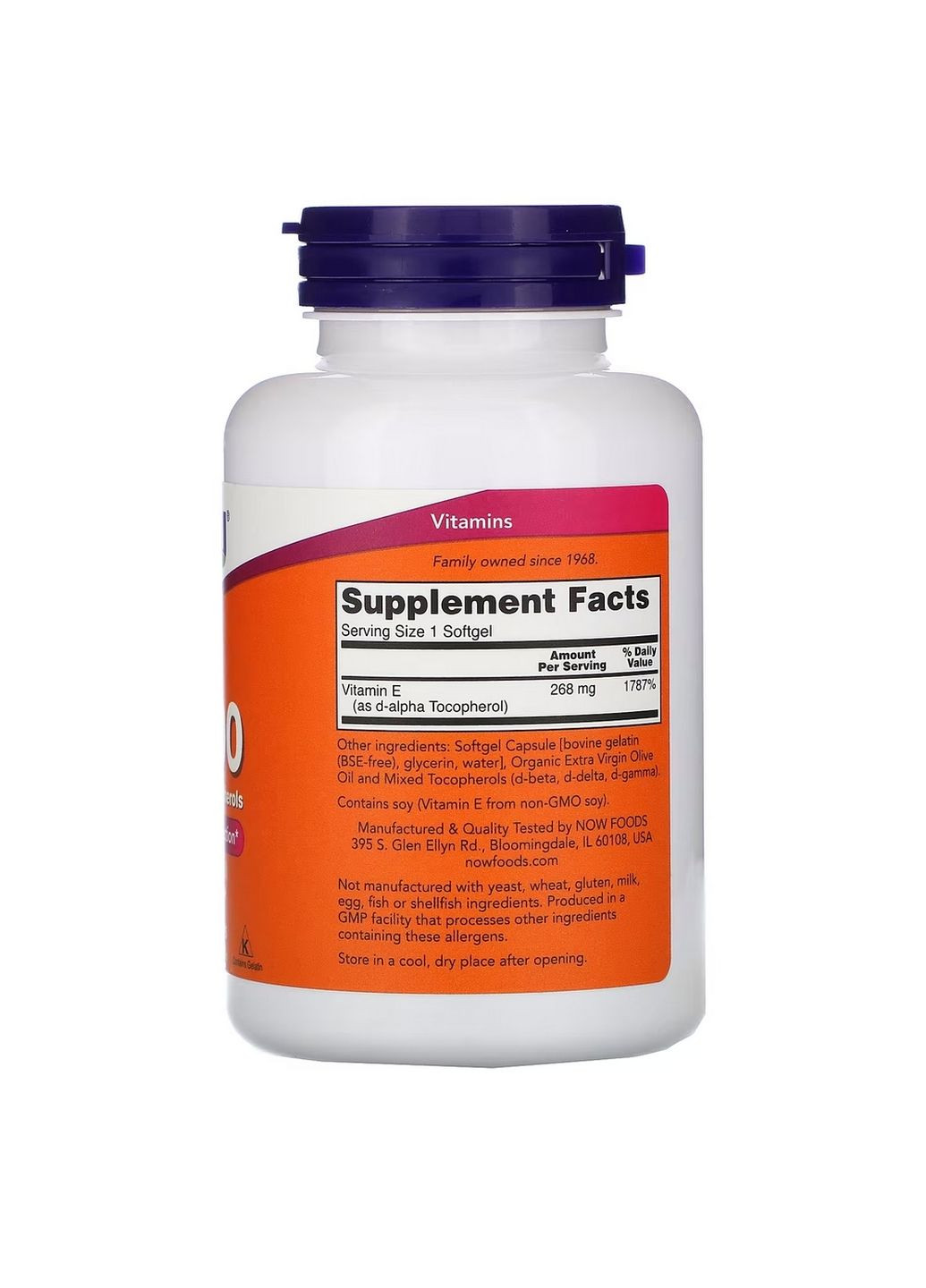 Витамины и минералы Vitamin E-400 D-Alpha Tocopheryl, 250 капсул Now (293417563)