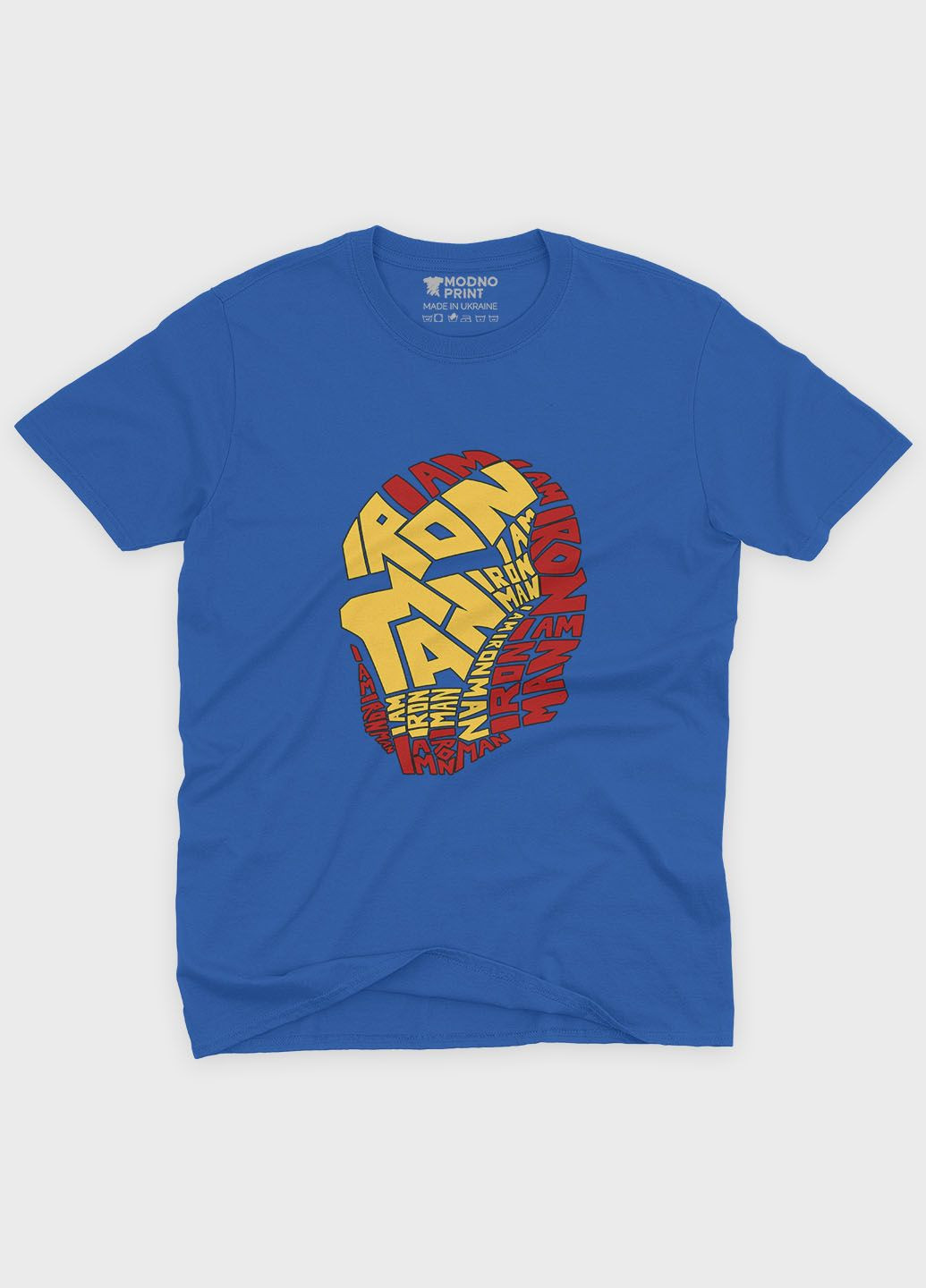 Синяя демисезонная футболка для мальчика с принтом супергероя - железный человек (ts001-1-brr-006-016-001-b) Modno