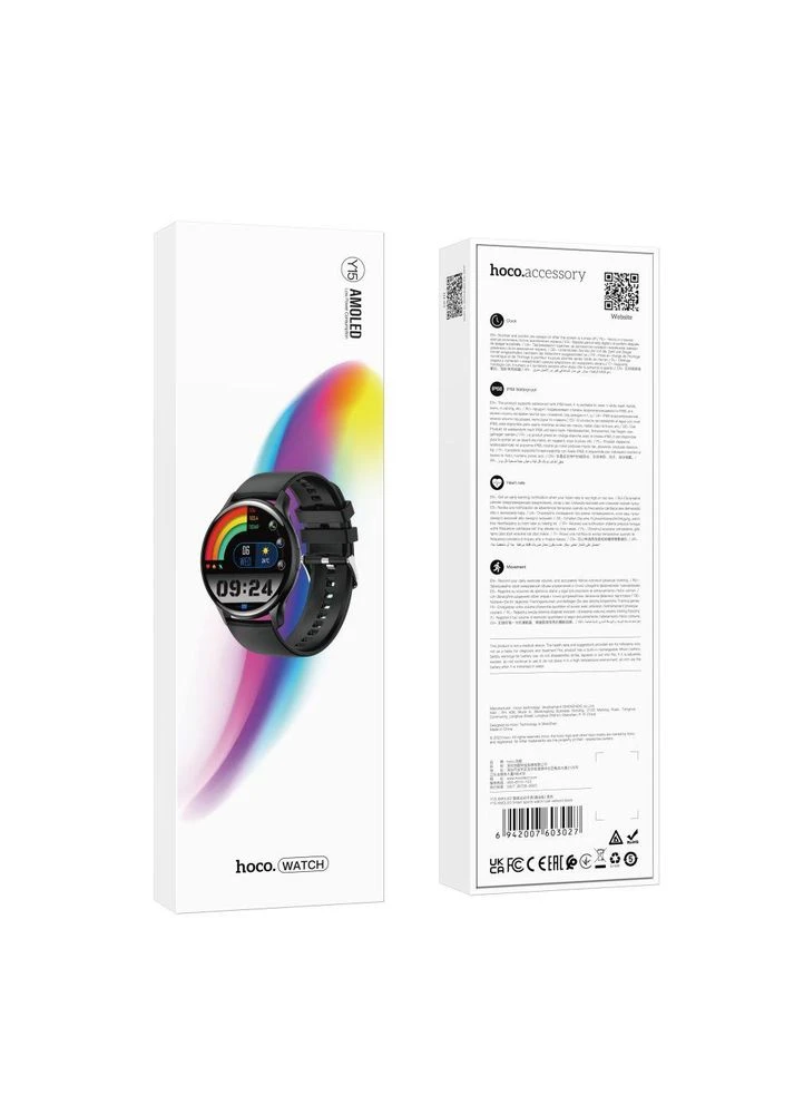 Смарт Часы Y15 AMOLED Черные Hoco (345560452)