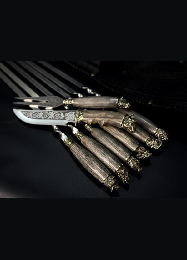 Набор шампуров Люкс Звери с ножом и вилкой в закрытом колчане 8 предметов 47330160 NB Art (346152138)