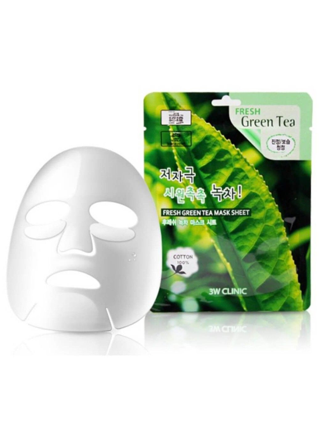 Маска для лица тканевая успокаивающая Зеленый Чай Fresh Green Tea Mask Sheet, 23 мл 3W Clinic (285813592)