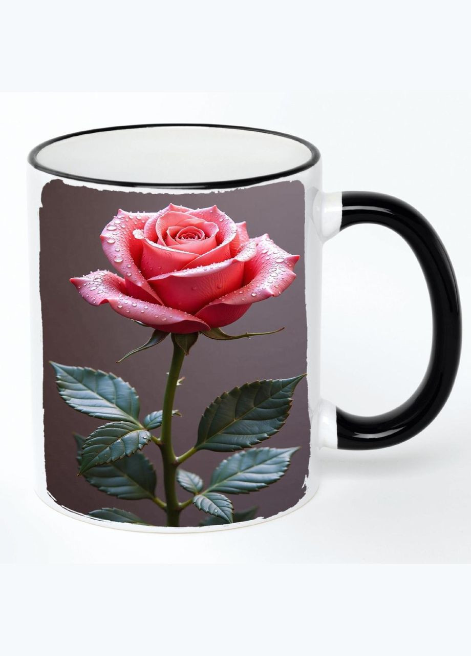 Чашка Квіти (кухоль, кружка) #005 Біла з чорною ручкою 330 мл No Brand (322716825)