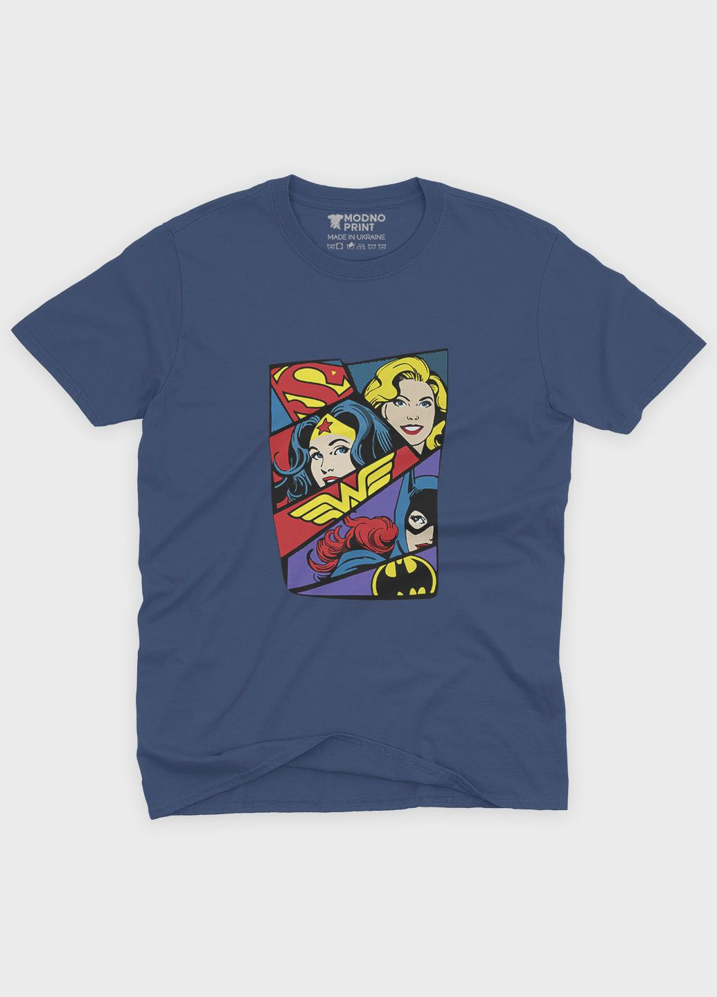 Темно-синя демісезонна футболка для хлопчика з принтом супергероїв dc (ts001-1-nav-006-004-001-b) Modno
