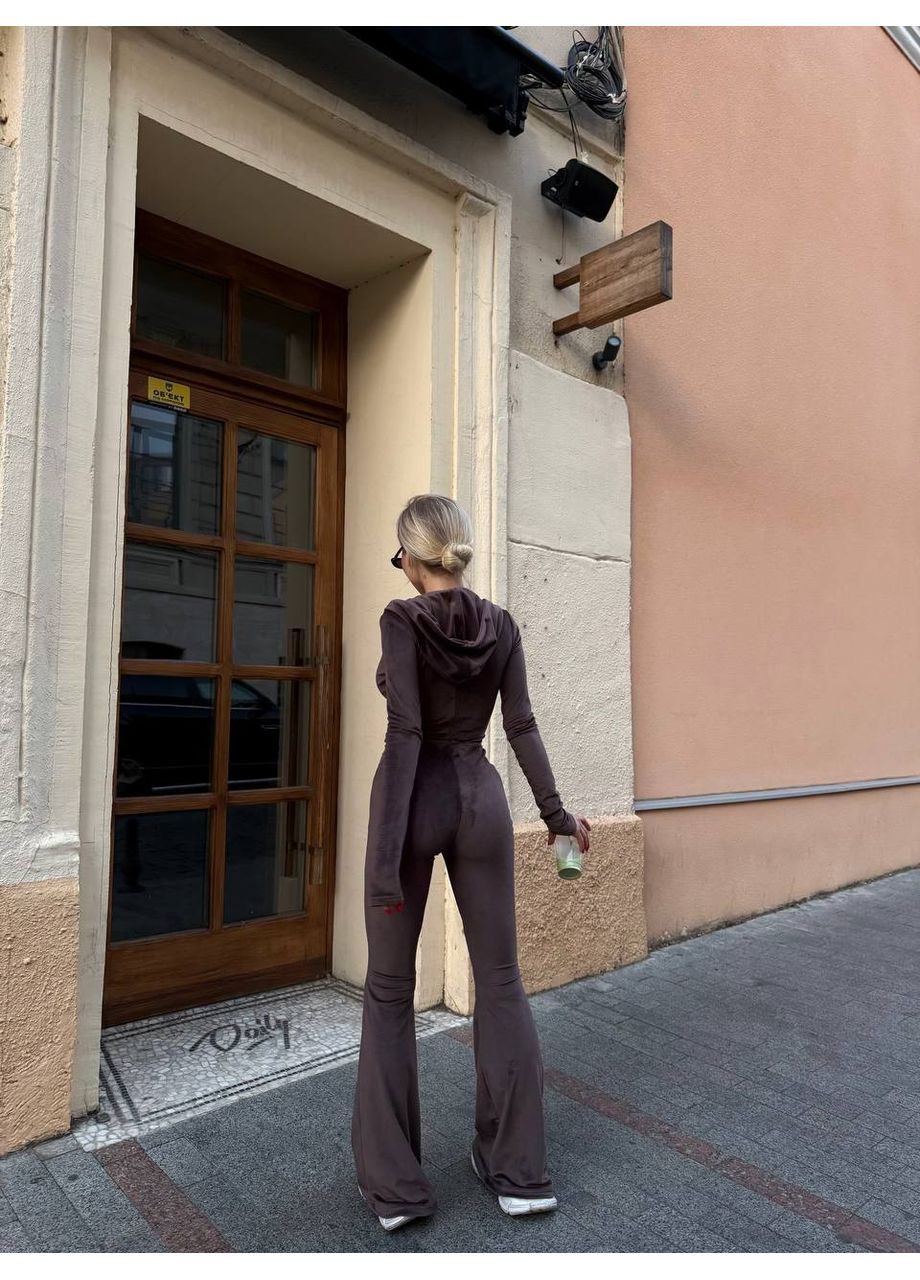 Комбинезон No Brand комбинезон-брюки однотонный коричневый спортивный, кэжуал велюр