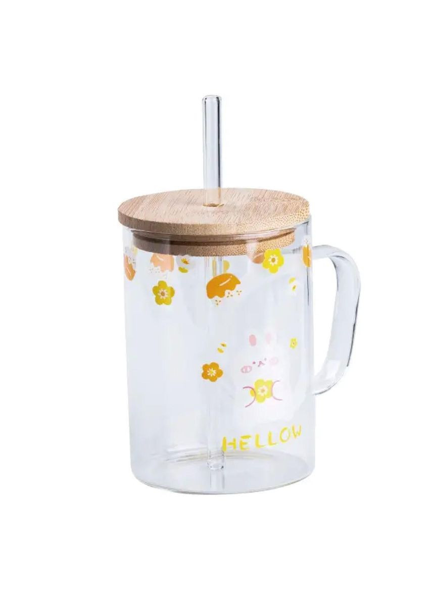Чашка стеклянная с деревянной крышкой и трубочкой HP7214C TS Kitchen (370974413)
