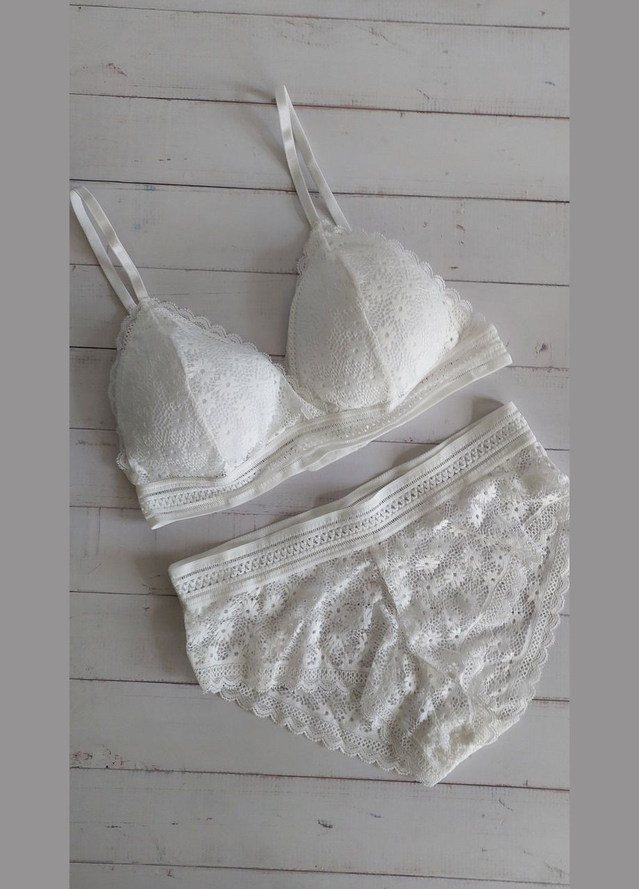 Білий демісезонний комплект нижньої білизни бюстгальтер бралет і трусики s/m синій (2-209) New Style