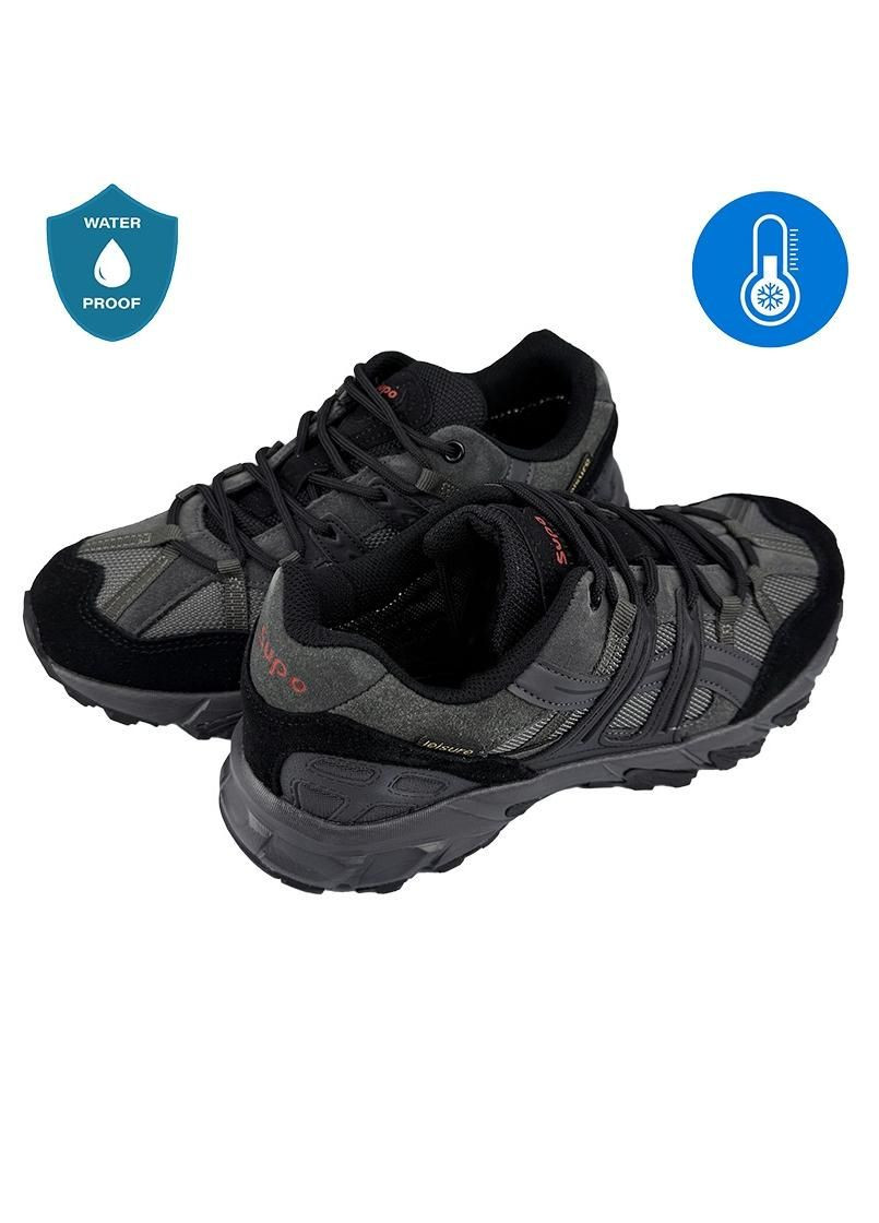 Серые кроссовки мужские зимние термо комбинированные серые с черным 20887-2 No Brand