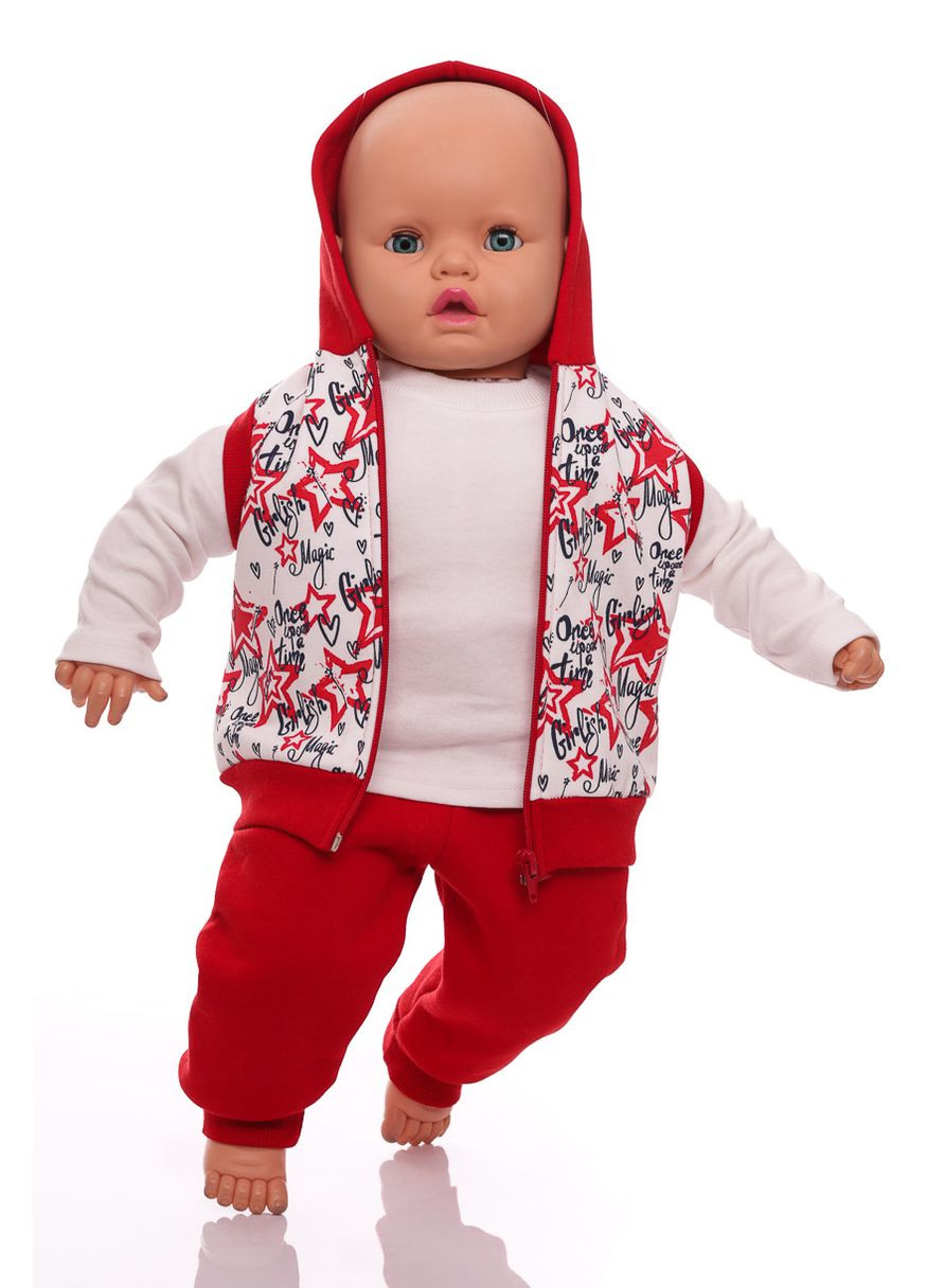 Красный зимний костюм с длинным рукавом для девочки с жилеткой флисовый magic красный 68 см (30744) BABYKROHA