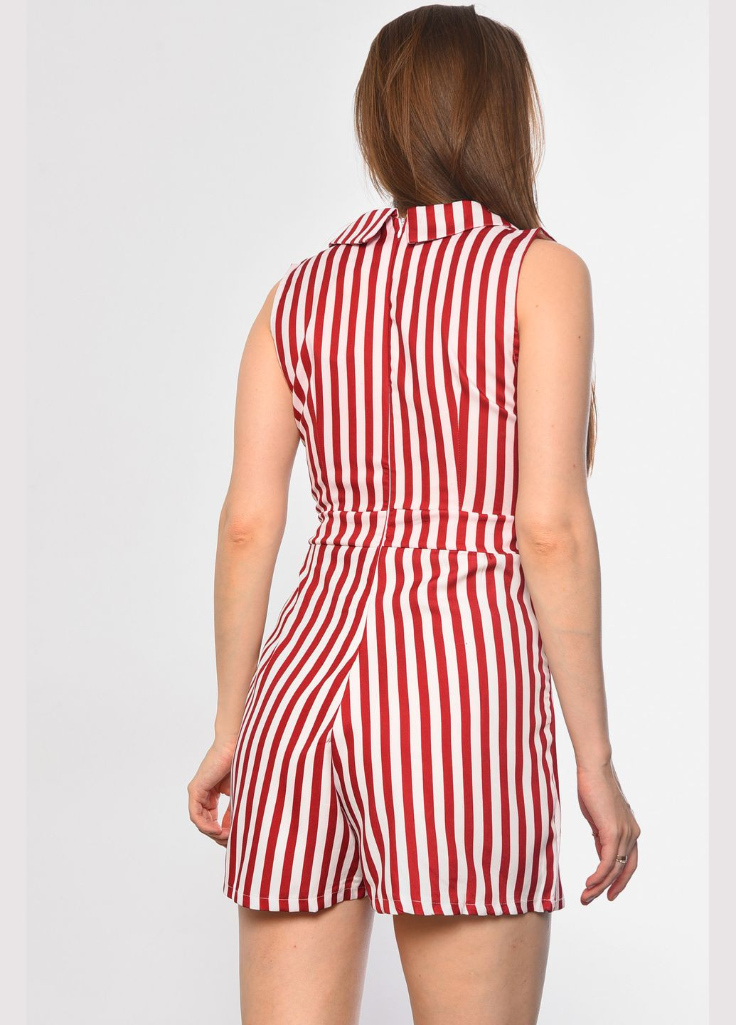 Комбінезон жіночий в смужку червоного кольору Let's Shop комбінезон-шорти однотонний червоний джинсовий поліестер