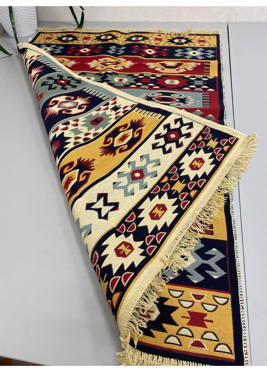 Плетений бавовняний килим Shana Karde 120Х180 см. Бордовий з блакитним. No Brand (366293881)