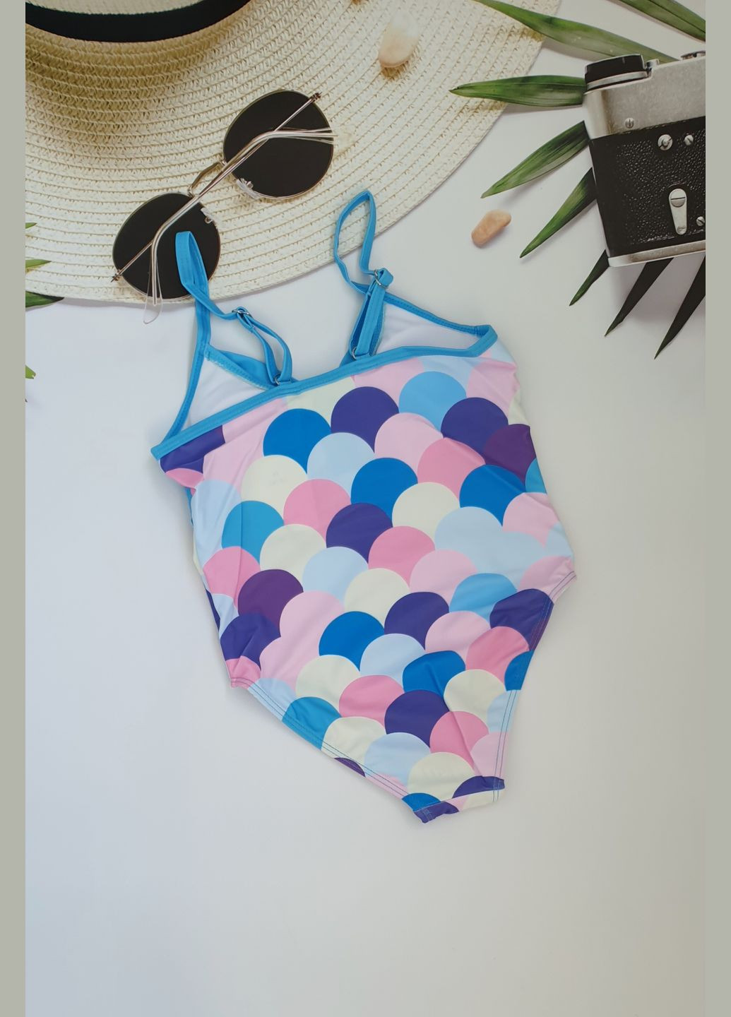 Голубой летний подростковый слитный купальник для девочек слитный No Brand