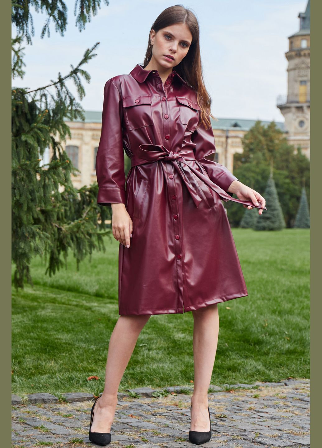 Бордова повсякденний сукня сафарі з шкіри (ll142280068) LadyLike