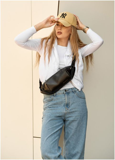 Женская кожаная сумка на пояс бананка Holster MSH черная с перфорацией (SKU_87119101-VS) Sambag (302450374)