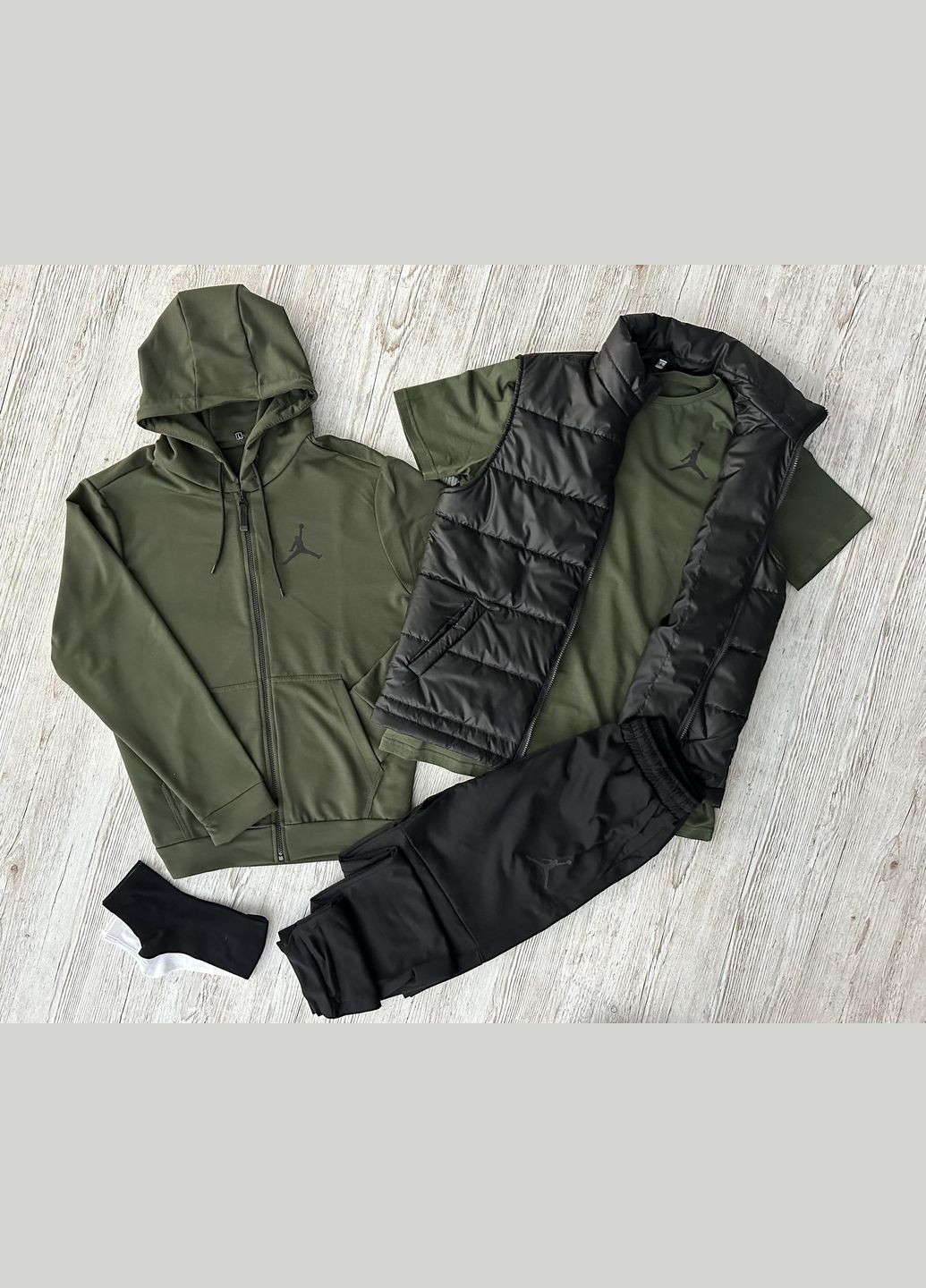 Комплект 5в1 з кофтою на змійці Жордан (футболка Хакі) No Brand (327705701)