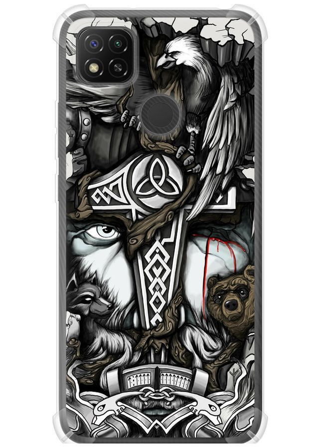 Силіконовий протиударний с посиленими кутами чохол 'Тату Вікінг' для Endorphone Xiaomi Redmi 9C (319159081)