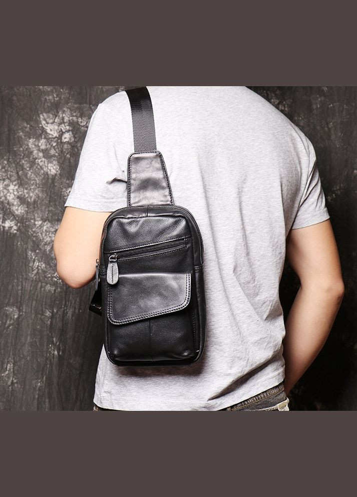 Мужская кожаная бананка сумка на грудь черная, барсетка-слинг из натуральной кожи нагрудная No Brand (334729701)
