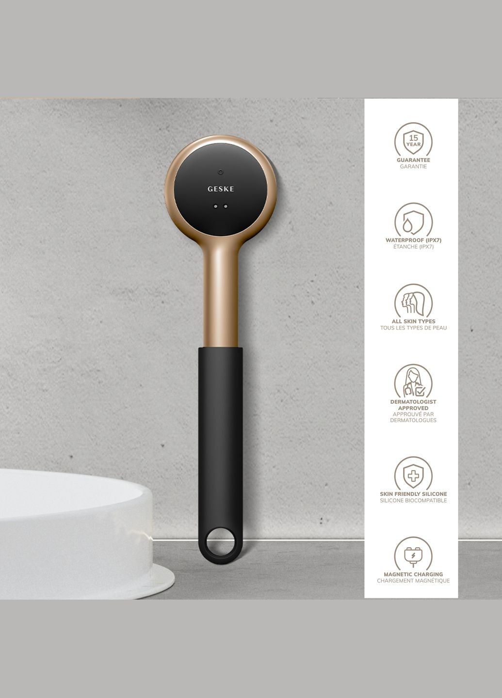 Звукова світлодіодна щітка для всього тіла Sonic LED Full-Body Brush&Intensive Exfoliator 9в1 gray GESKE (341525913)