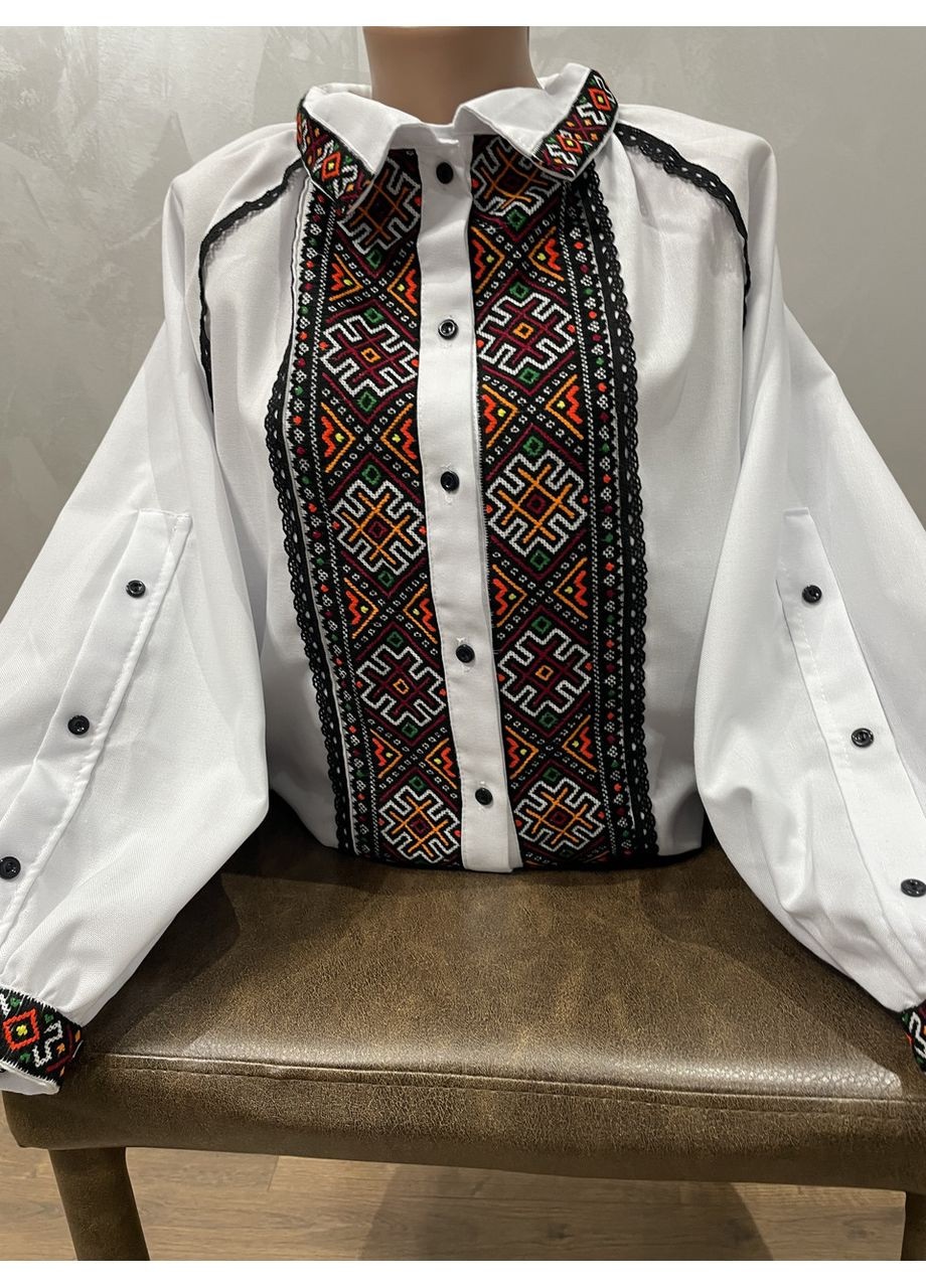 Біла стильна гуцульська вишиванка на білому домотканому полотні ручної роботи ж-2792. s (371191058)