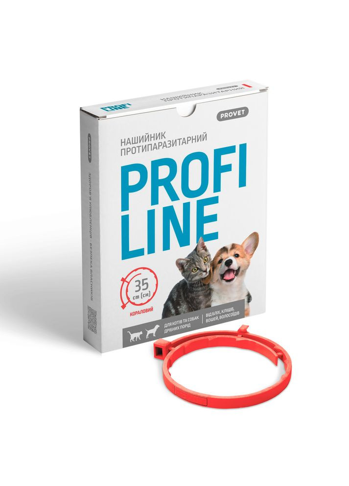 Ошейник Profiline для кошек и собак 35 см, коралловый (инсектоакарицид) ProVET (355254546)