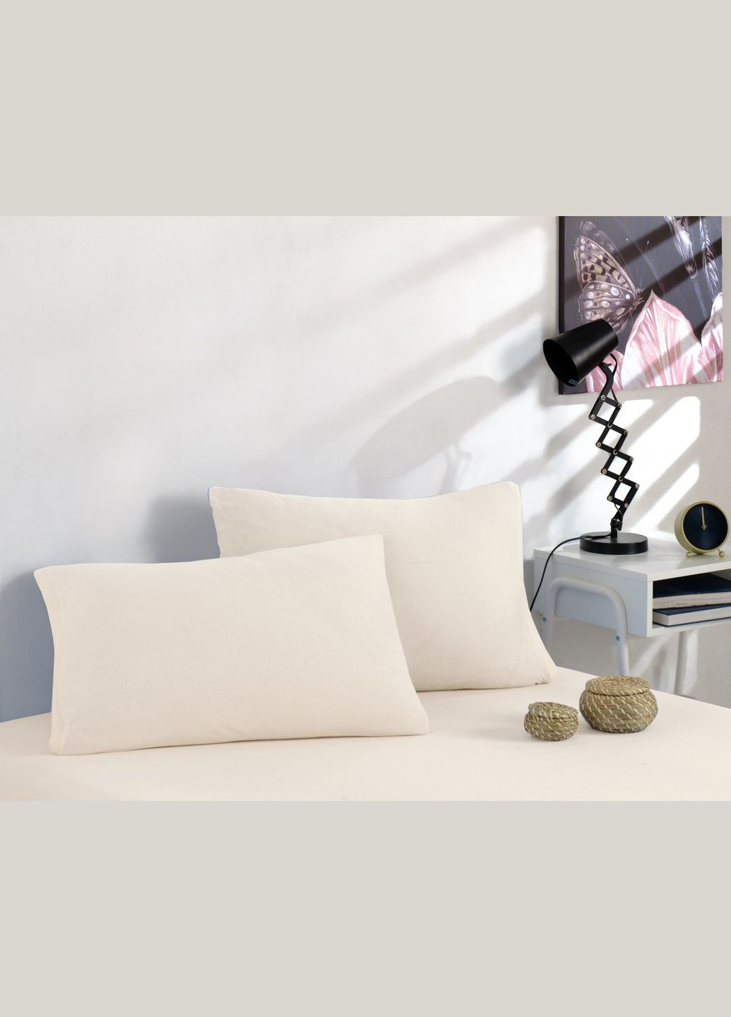 Простирадло 90х200см трикотаж (джерсі) на гумці з наволочками Кремове Kayra (318382274)