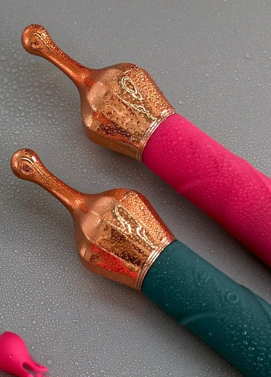 Двусторонний вибратор для стимуляции клитора с вакуумом зеленый No Brand (316534809)