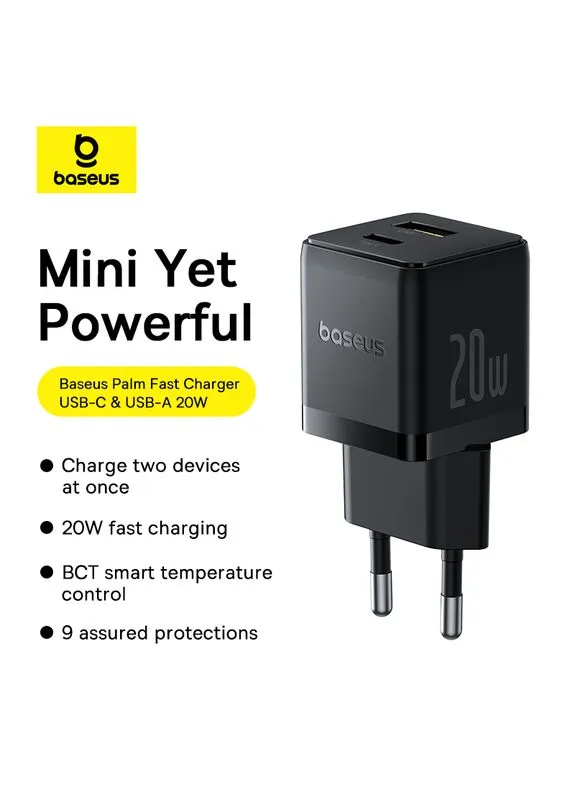 Сетевое зарядное устройство Palm Fast Charger C+U 20W EU Cluster Black (with Mini White Cable USB-C to USB-C 60W Baseus (401308654)